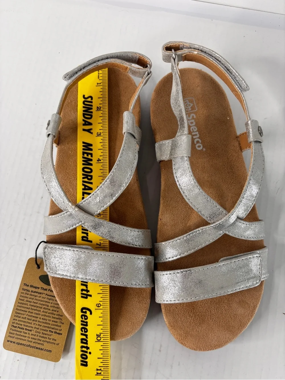 Spenco Grace Sandals Womens Size 8W Comfort Orthotic Cross Strap Sliver Metallic
